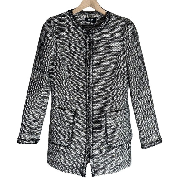 DKNY Womens Gray/Black/YellowTweed Hidden Clasp Front Jacket - Size 2 - Picture 1 of 8